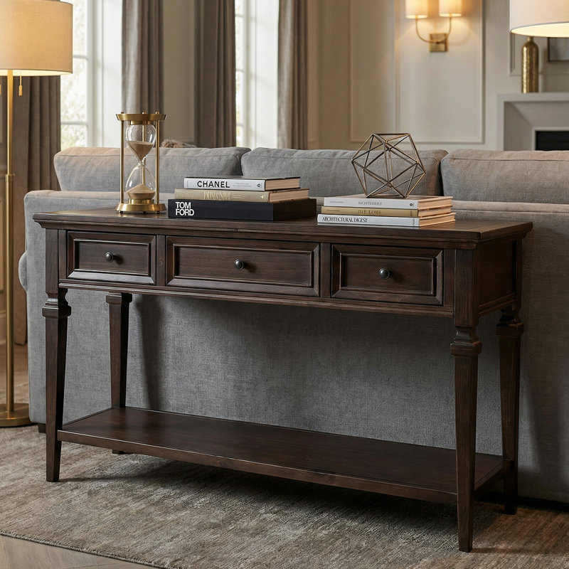 Console fonctionnelle avec 3 tiroirs et tablette inférieure ouverte - Table de rangement compacte pour le hall d'entrée, le couloir