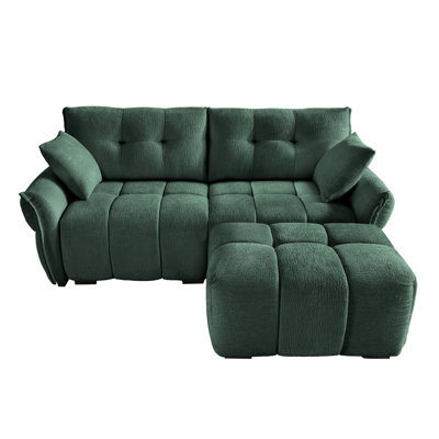 Modern Chenille Fabric 2Seater Sofa With Ottoman  Minimalist Design With Textured Fabric