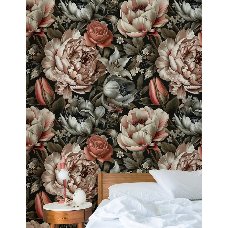 Papier peint floral pivoine aux tons pastel