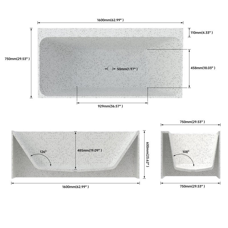 63'' X 29.5'' Freestanding Soaking Terrazzo Bathtub