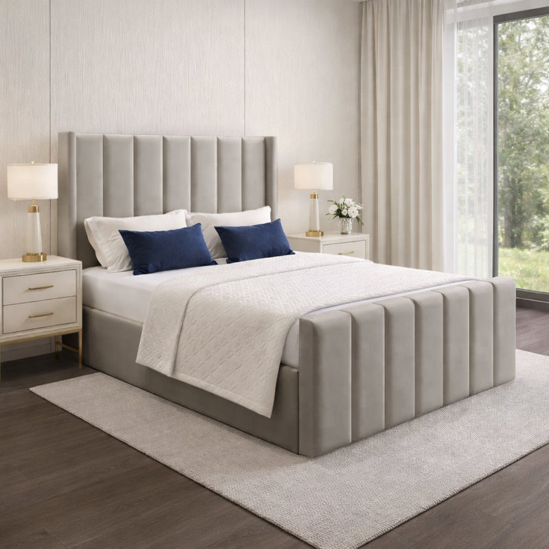 Premium Wingback Storage Bed Frame, Silver, Double (4'6)