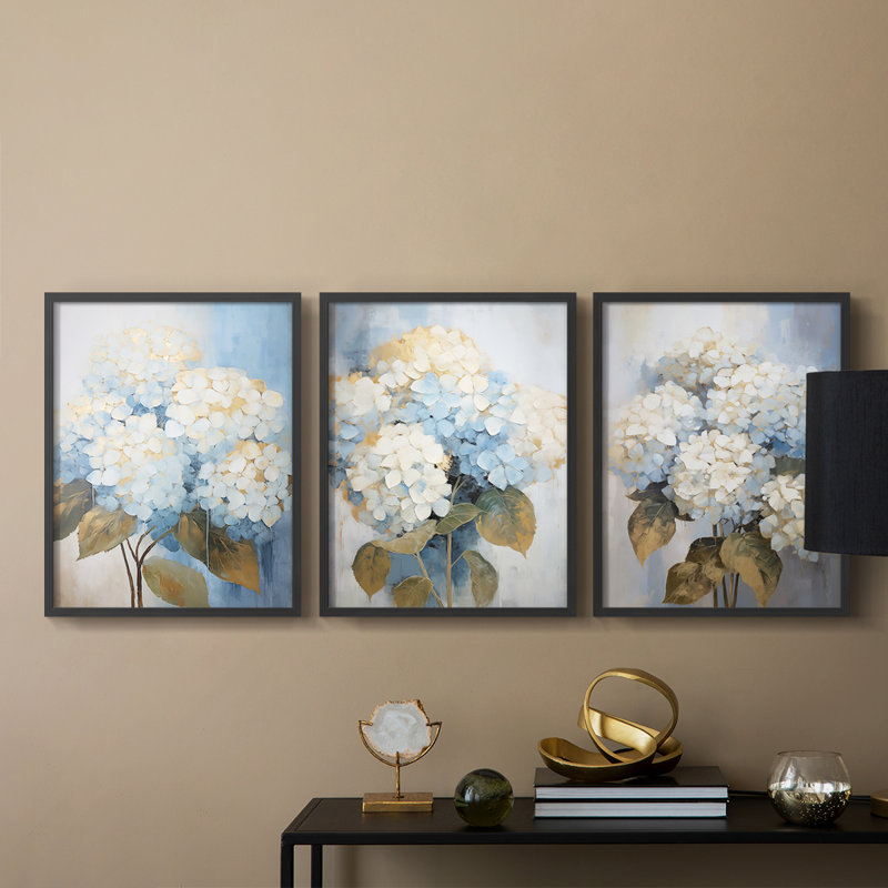 Étude florale XLI -Set de 3 estampes numériques giclées -Prêt à accrocher, Cadre noir, H 10 po x l 8 po