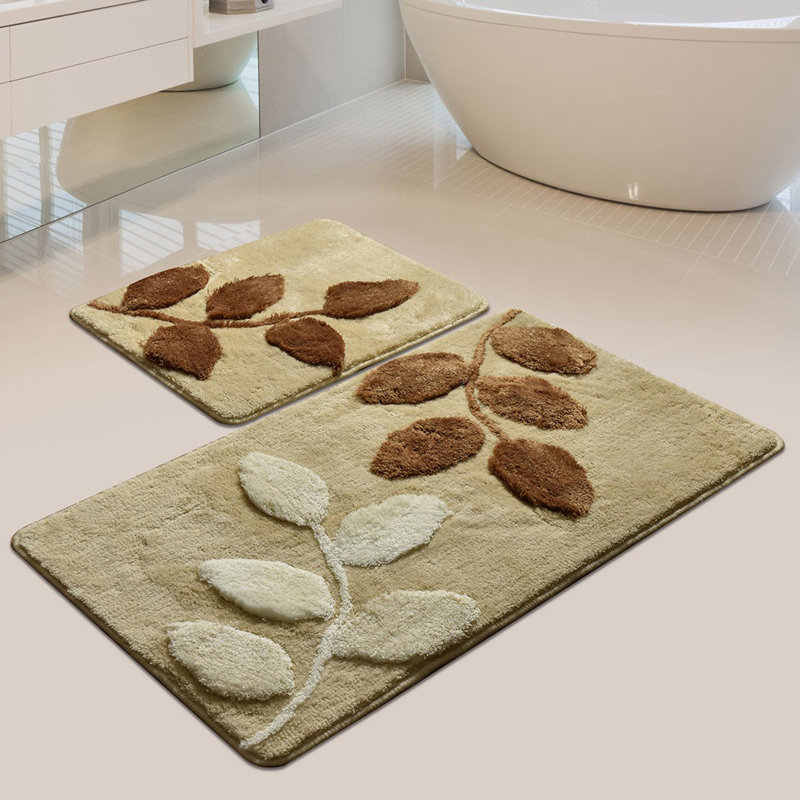 Montclaire 2-Piece Set Rectangle Bath Mat, Stone/Brown/Beige