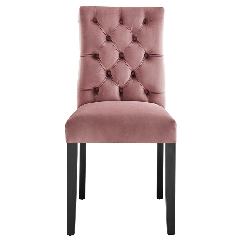 Dusty Rose Velvet Curvy Tufted Side Chair with Wood Legs