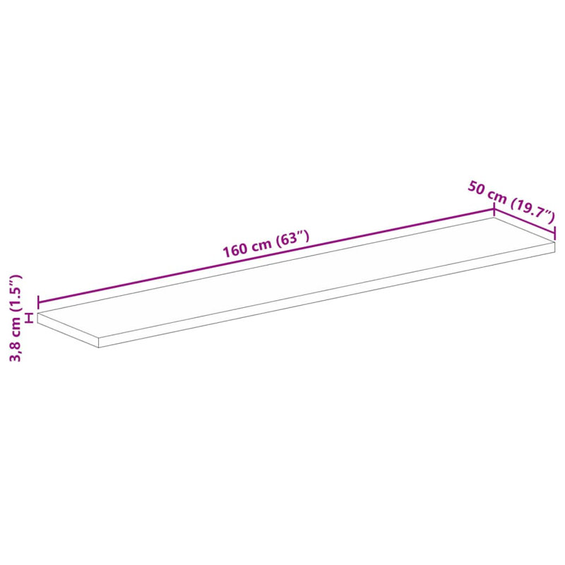 Janini Solid Wood Table Top, 3.8cm H x 160cm W x 50cm D