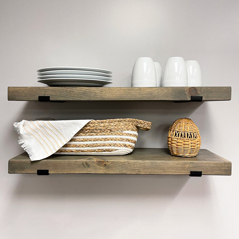 Calheme Rustic Shelves With J Brackets, Jacobean, 1.75" H x 36" W x 10" D