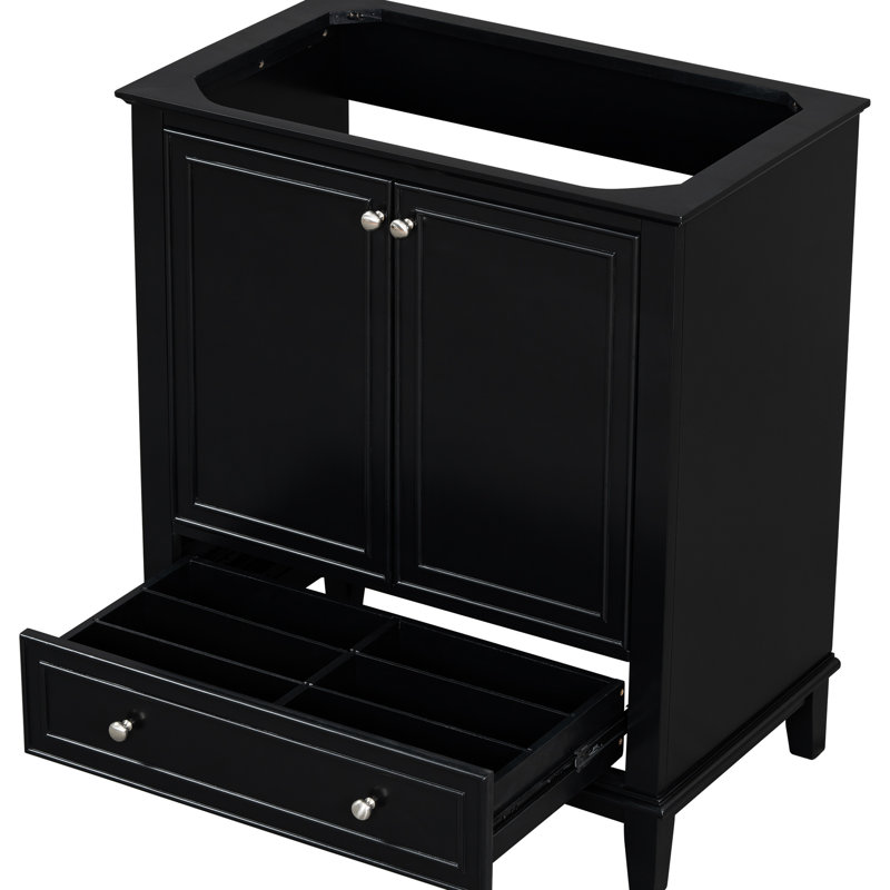 Base de meuble-lavabo noir 30 po, bois massif, portes, tiroir, tablette réglable, assemblage requis et armoire à panneau, 2 1 multifonctionnel, nécessaire