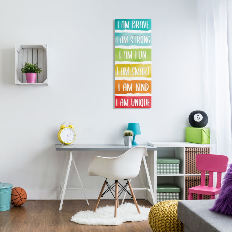 I'm I'm Brave Strong Fun Inspirational Expressions Rainbow Stripes Grey Farmhouse, H 24 po x l 10 po