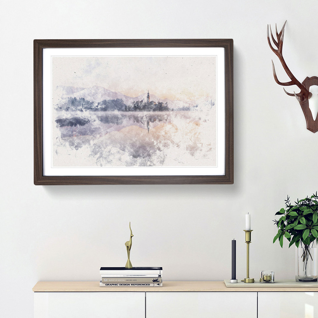 Wintertime At Lake Bled In Slovenia Watercolour - Print