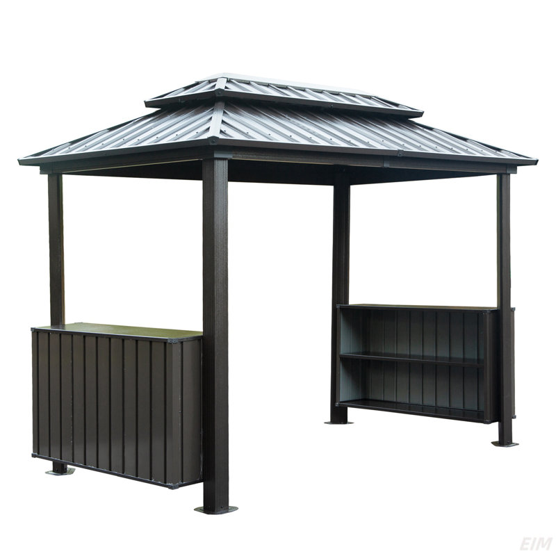 Hardtop Grill Gazebo, Outdoor BBQ Gazebo With Double Galvanized Steel Roof, Patio Grill Canopy With 2 Storage Cabinets And Ceiling Hooks(Canopy)