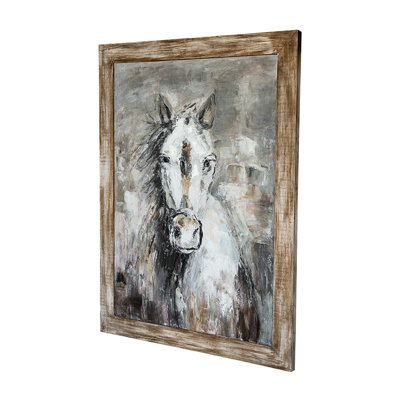 Art cheval blanc peint sur fond gris orageux 35,4 x 47,2 x 1,2 po