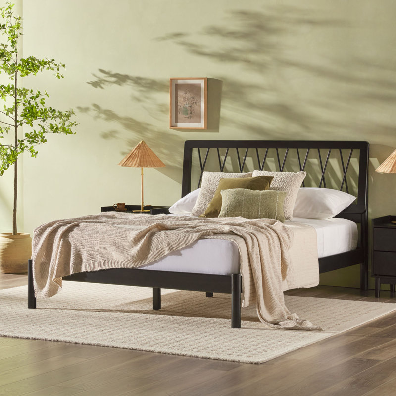 Luka Transitional Solid Wood Platform Bed, Black, Queen