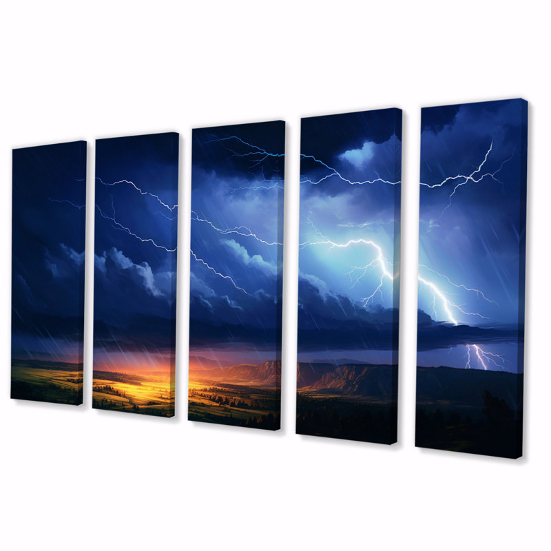 Dramatic Thunderstorms I - Lightning Canvas Art Print - 5 Equal Panels