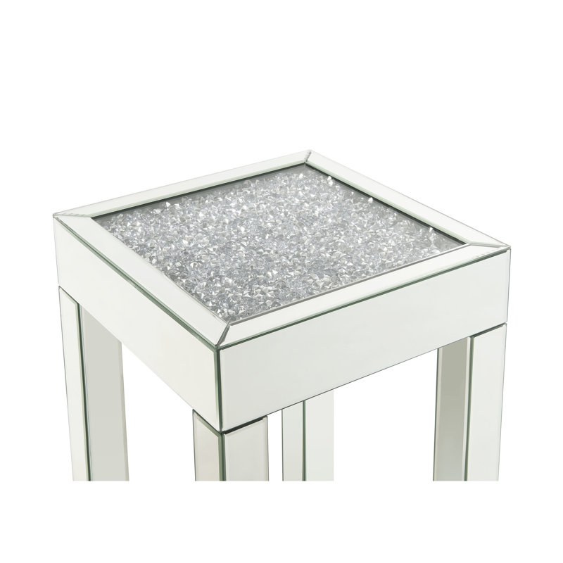 Table d'appoint miroir avec garnitures en faux diamants, plateau de 10 cm d'épaisseur, verre trempé, charge maximale de 18 kg, diamants argentés, surface en verre, base, capacité