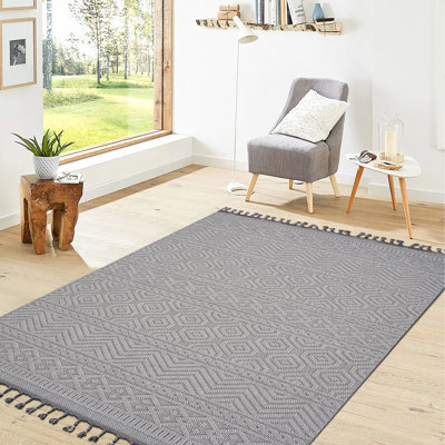 White Geometric 4X6 Area Rug - Modern And , Stain Non-Shedding, & Pet-, Effortless To Sanitize, , Medium Pile, Cotton Backing, Polypropylene Constructed Indoor/Outdoor Floor Simple Clean, Material