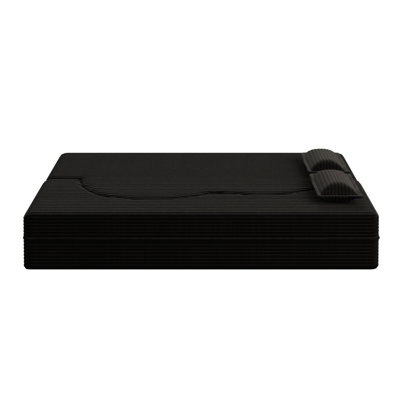 Modern Convertible Sleeper Sofa Bed with 2 Pillows - Plush Corduroy Floor Sofa, 15" Full Size Folding Mattress for Living Room Guest Bed, No Assembly Required (Black)