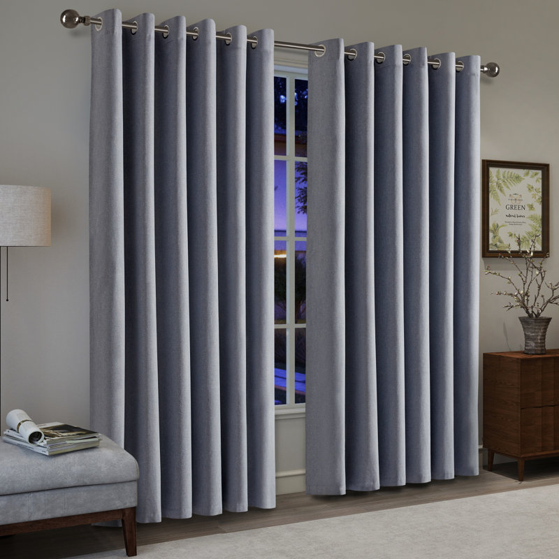 Linen Blend Blackout Curtain Panel Pair, Grey, 117cm Width x 137cm Drop
