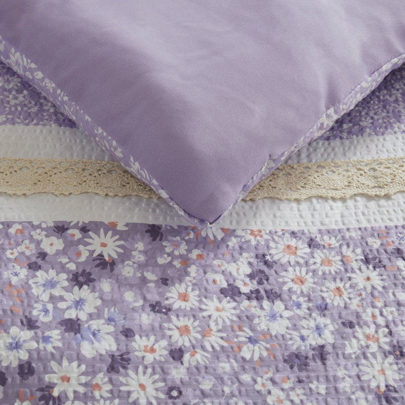 Ensemble d'édredon 5 pièces Carrie, Grand édredon + 2 taies décoratives standard + 2, Mauve