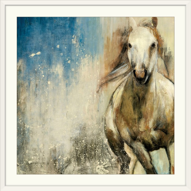 «Horses I» par Belicia, reproduction d'art, Cadre blanc, H 24 po x l 24 po x P 1 po