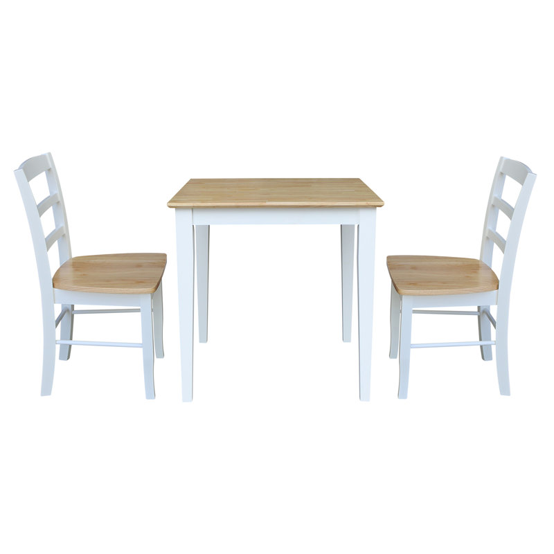 Ensemble de salle à manger en bois massif pour 2 personnes Dakayden, Blanc/naturel