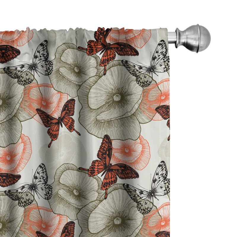 Butterfly Semi-Sheer Rod Pocket Curtain Panels, 28" x 84"