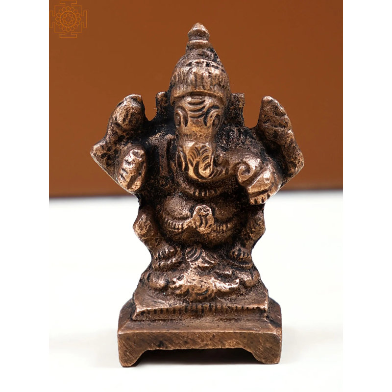 2" Small Copper Ganpati Bhagwan Statue – Handmade Hindu God Idol for Home Altar & Spiritual Decor