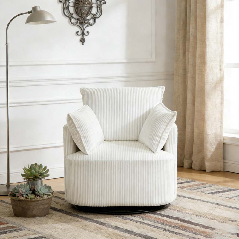 Fauteuil d'appoint pivotant, fauteuil demi-tonneau pivotant rond, fauteuil rembourré, Blanc