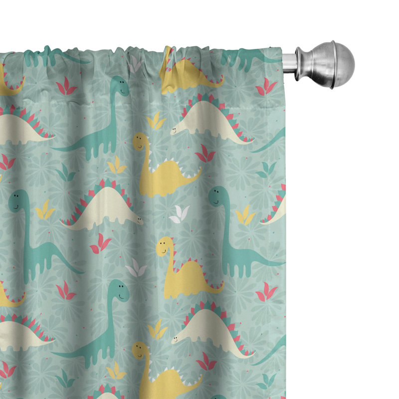 Dinosaur Party Semi-Sheer Rod Pocket Curtain Panels, 28" x 63"
