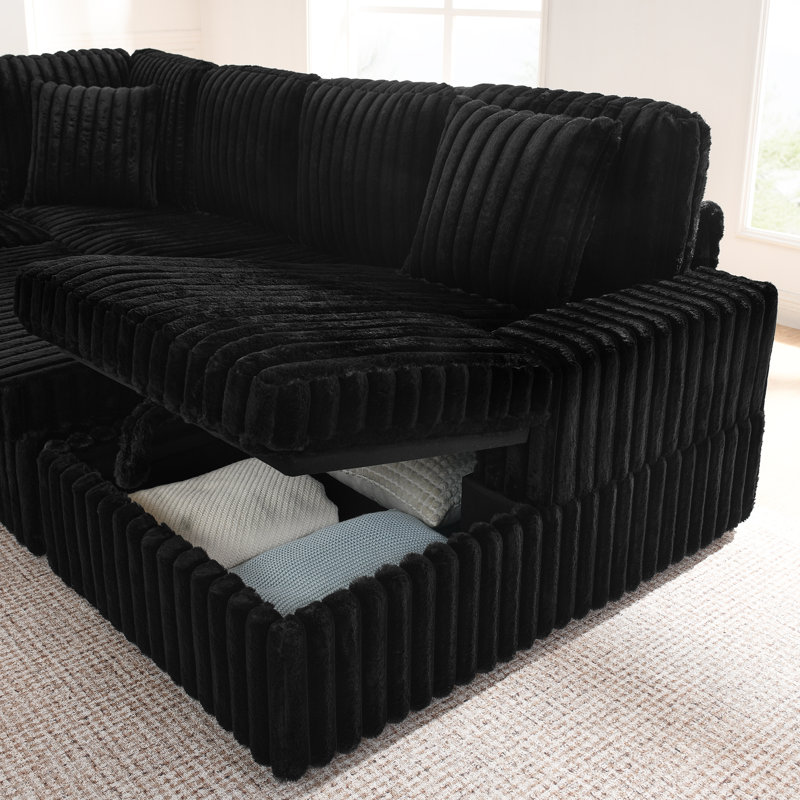 Canapé modulaire Horeb Corduroy, Velours côtelé noir