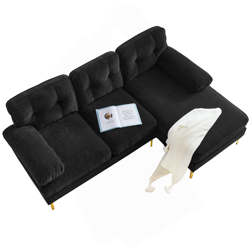 Reubyn Velvet L-Shaped Sectional Right Hand Facing, Black Velvet