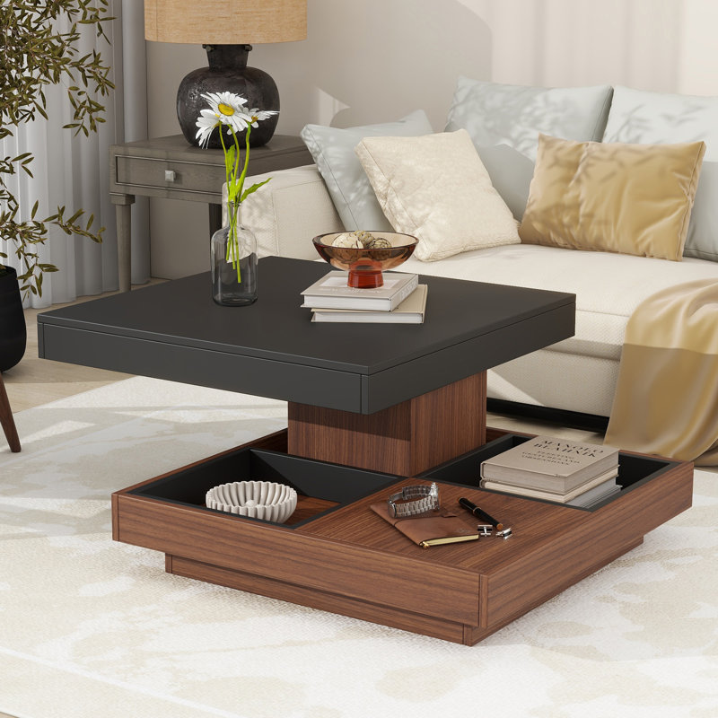 Table basse carrée rotative à 360 ° On-Trend avec trois plateaux amovibles