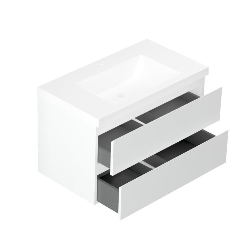 Meuble-lavabo mural simple 35,5 po Carol-Ann, Blanc lustré, Blanc
