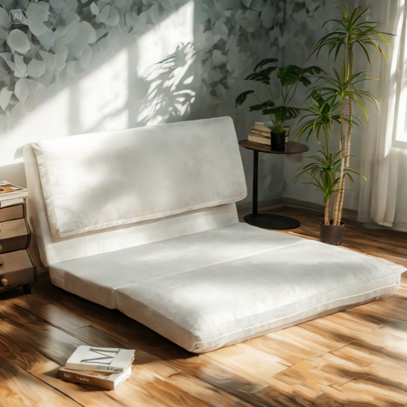 Canapé-lit avec matelas Boneless, H 7,87 po x l 53,14 po x P 100 po, Velours blanc