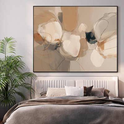 Extra Large Wall Art Fabric Print - Neutral Abstract Bloom Minimalist Organic Shapes Artwork Decor for Living Room or Bedroom - "Frame Assembly Required (Unfinished Frame)"