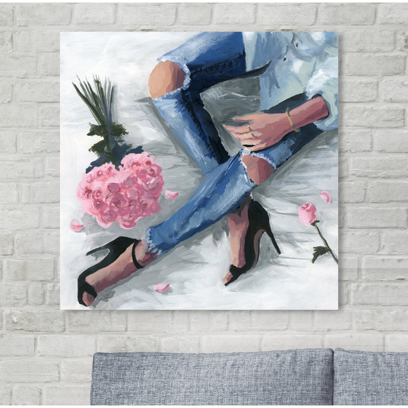 Romantiques jeans - Impression sur papier, H 24 po x l 24 po x P 1,5 po, Or