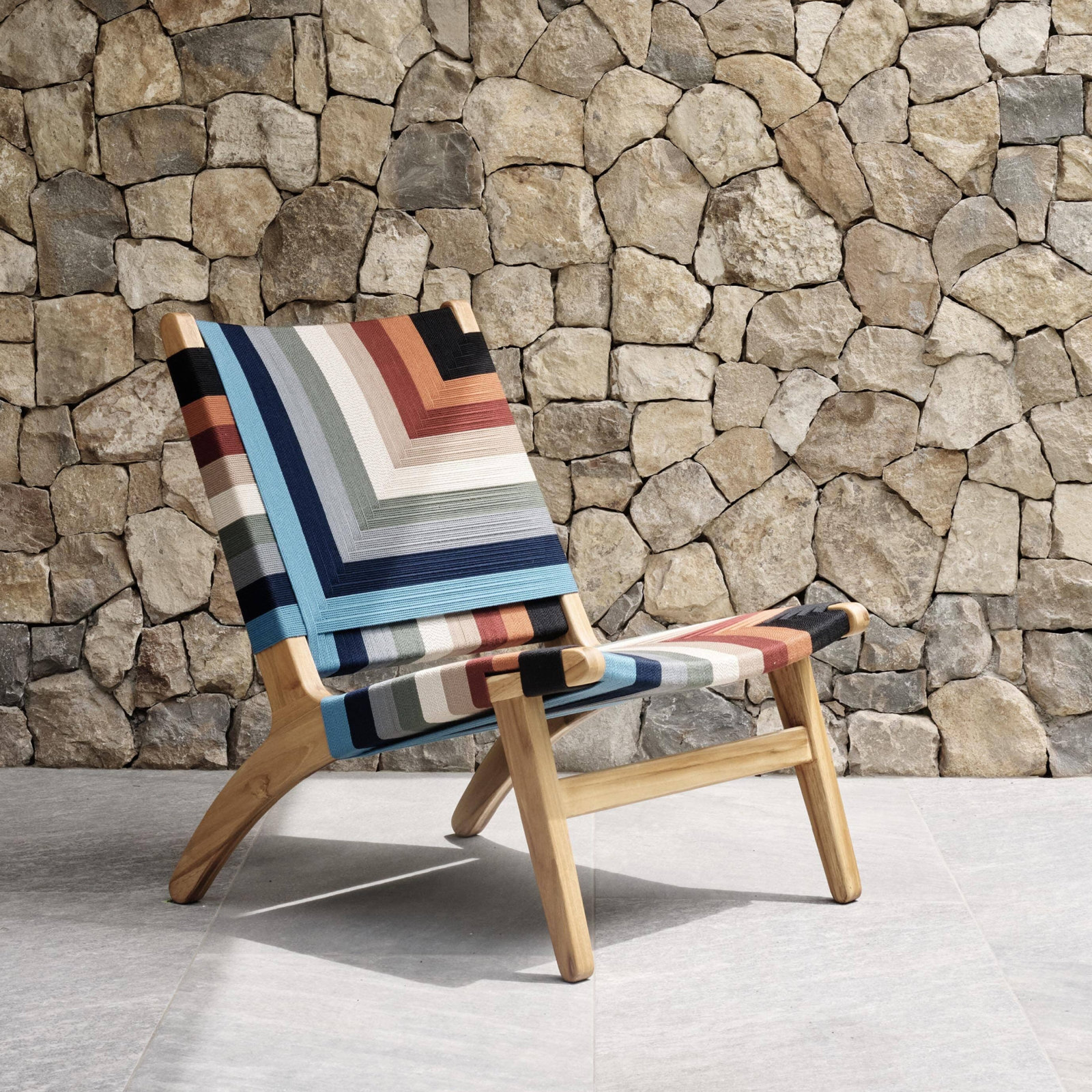 Masaya Upholstered Accent Chair, Teak, Blue/Black/Gray