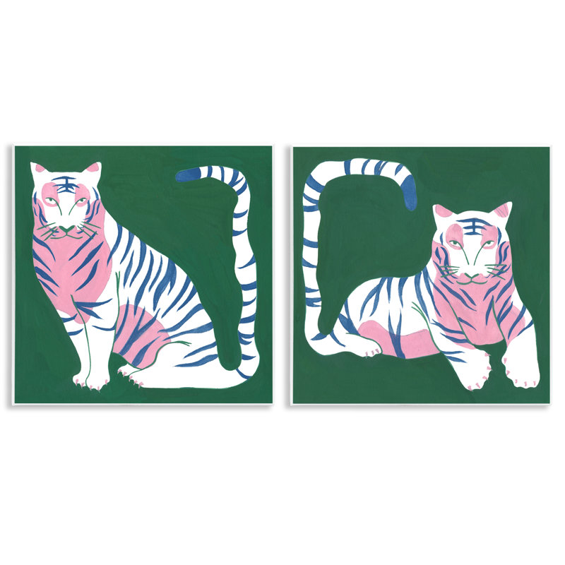 Ensemble de 2 plaques murales Fierce Lounging Tigers, design par Melissa Wang