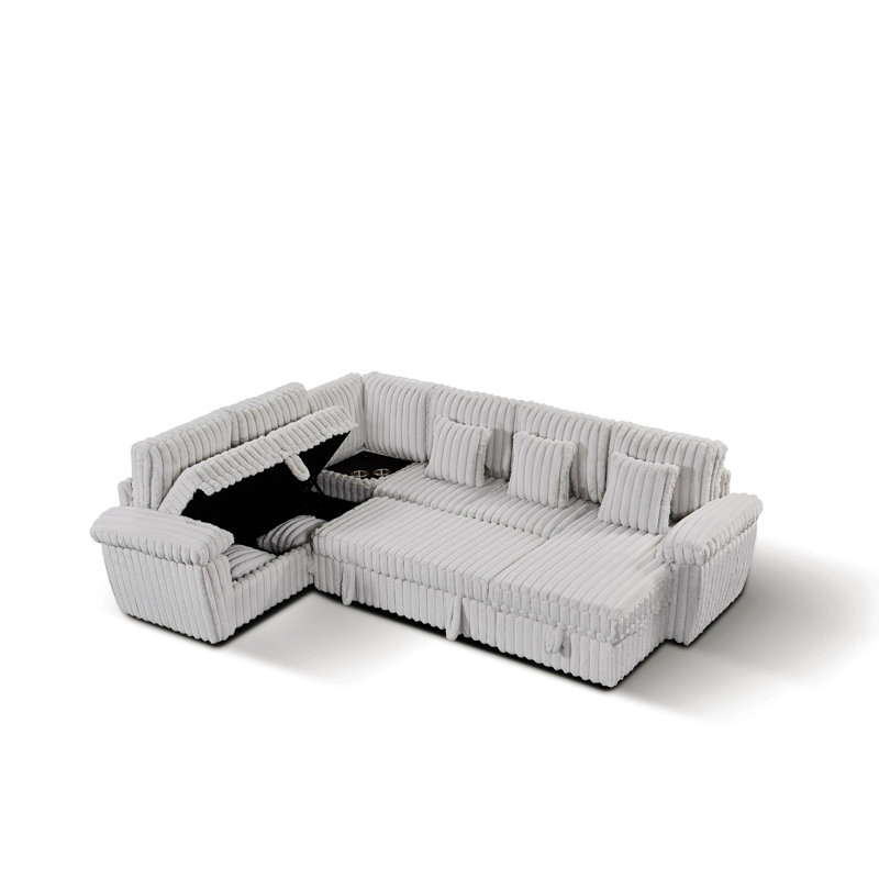Canapé modulaire avec lit escamotable, rangement intégré, port USB et porte-gobelets