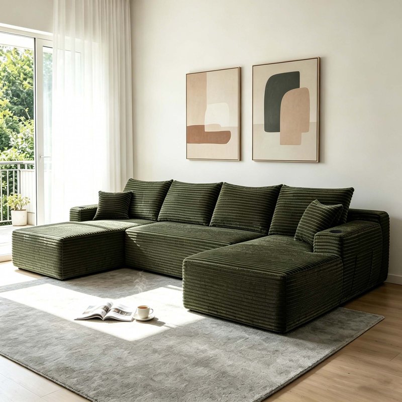 Canapé modulaire Cloud sans assemblage requis, Green Fabric, H 26 po x l 134 po x P 66,1 po