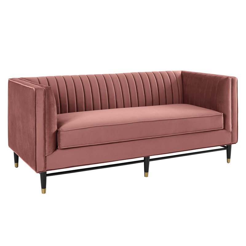 Devote Channel Tufted Performance Velvet Loveseat, Dusty Rose Velvet