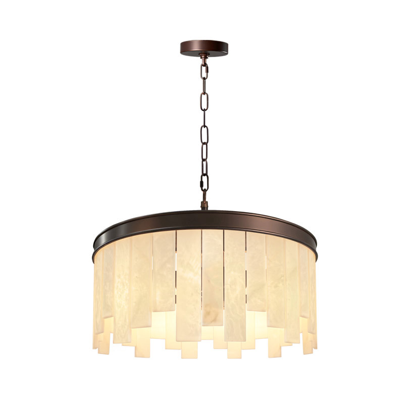 Lustre cylindrique moderne à 6 lumières avec abat-jour en albâtre pour salle à manger