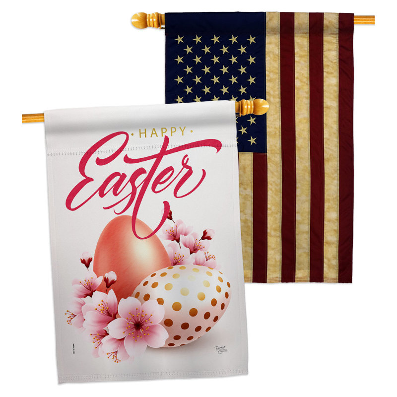 Drapeau de Pâques en fleur à 2 côtés en polyester 40 x 28 po