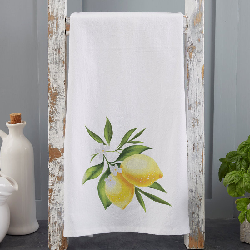  Fresh Lemon Tea Towel, White/Yellow/Green Lemon