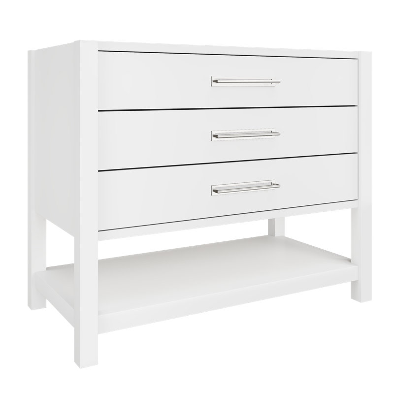 Kiawah Three-Drawer Single Bath Vanity, Pure White, Polished Chrome, 42"