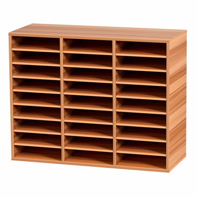 27 Compartments Wood Literature Organizer, Adjustable Shelves, Medium Density Fiberboard Mail Center, Office Home School Storage for Files, Documents, Papers, Magazines, Oak
