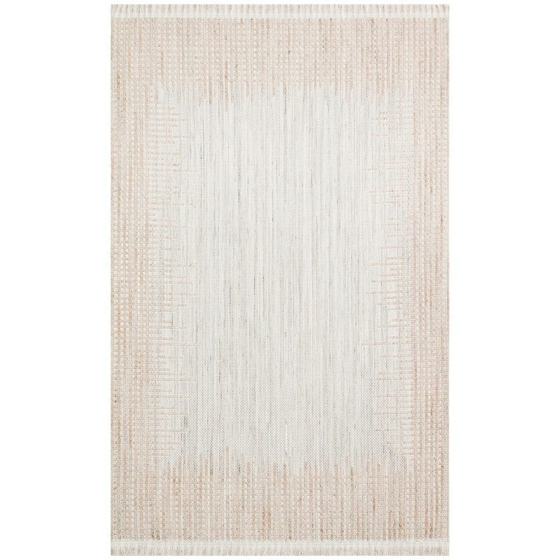 Tapis géométrique tissé à la machine en polyester ivoire Rammer, Rectangle 2 pi 7 po x 4 pi 11 po