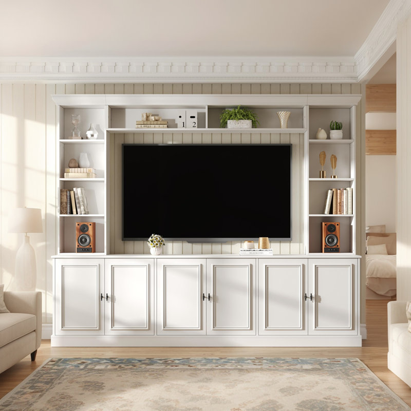 97.4-Inch 4-Piece Wall Unit Entertainment Centre for Elegant-Guest-Rooms - White