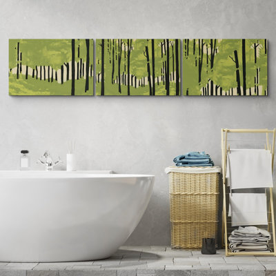 «Vibrant Green Birch Forest», 3 pièces