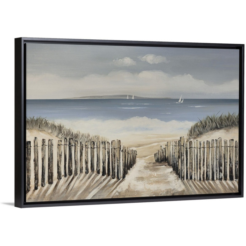 « seascape escape », peinture sur toile, H 13,7 po x l 19,7 po x p 1,75 po, Cadre flottant noir