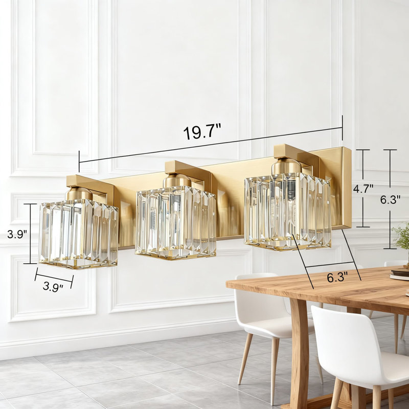 Luminaire de salle de bain Modern, Doré, H 6,3 po x l 20 po x P 6,3 po, Trois lumières